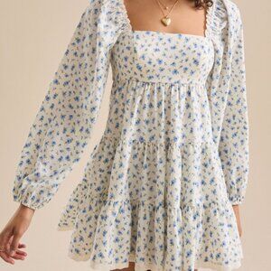 NWT Altar'd State Joanna Floral Mini Dress in White & Blue